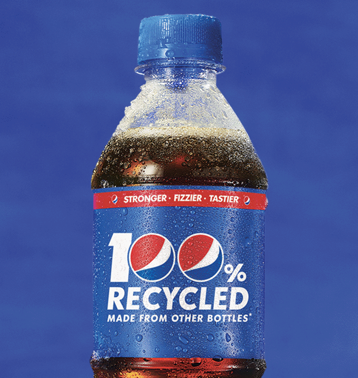 Pepsi bottle made with 100% recycled plastic